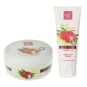 کرم مرطوب کننده مای مدل silky touch حجم 200 میلی لیتر به همراه کرم نرم کننده مای حجم 75 میلی لیتر